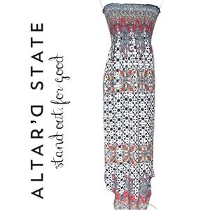 Altar’d State Boho Strapless Maxi Dress Multi Hue Paisley Print Smocked Tube Top